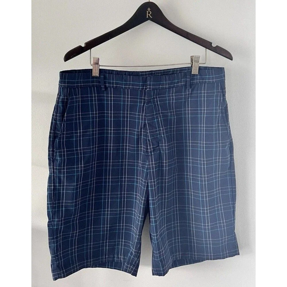 Walter Hagen  Men’s Shorts Blue Plaid 36 Preppy Flat Front Pockets